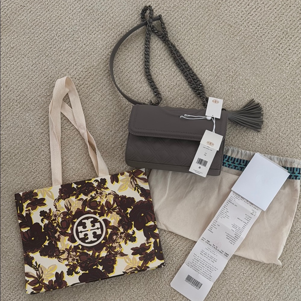 Tory Burch Gray Crossbody and Floral Tote Set